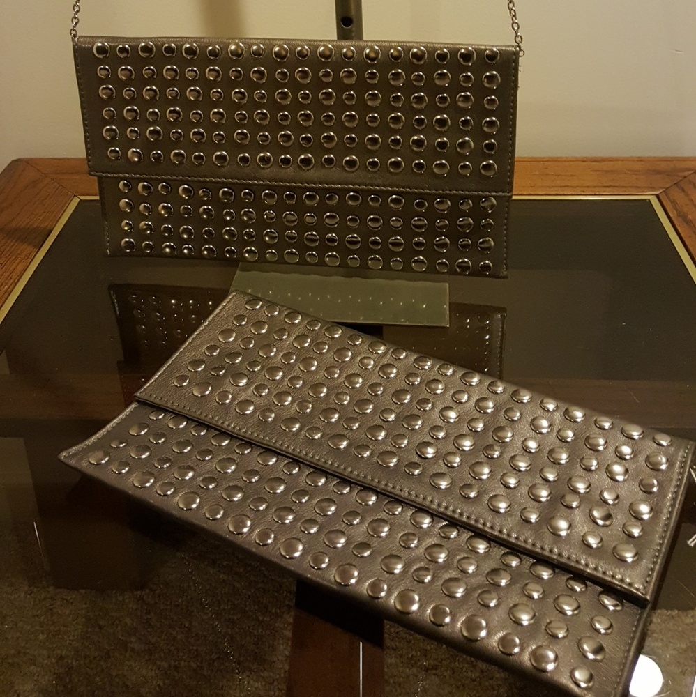 NEW! Pewter studded envelope clutch